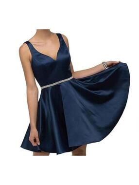 Dancing Queen Navy Blue Prom Homecoming Dress Rhinestone Waist Women's Size XS